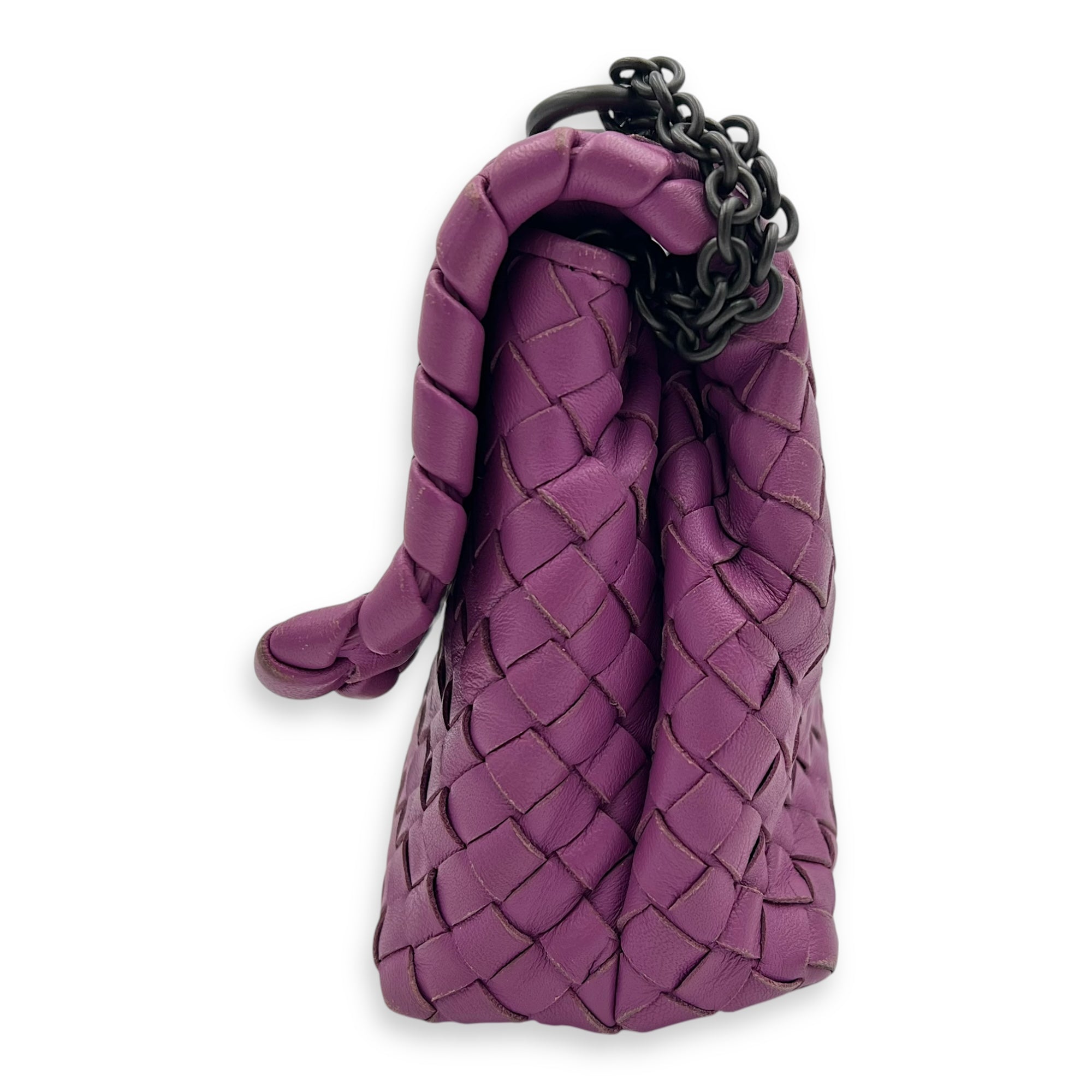 Intrecciato Shoulder Bag Purple in Lambskin, Ruthenium hardware