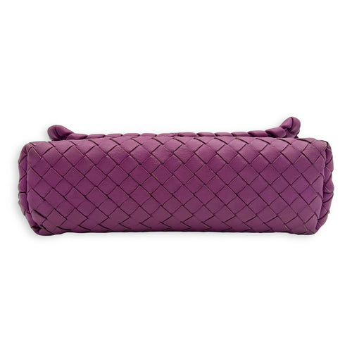 Intrecciato Shoulder Bag Purple in Lambskin, Ruthenium hardware