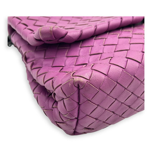 Intrecciato Shoulder Bag Purple in Lambskin, Ruthenium hardware