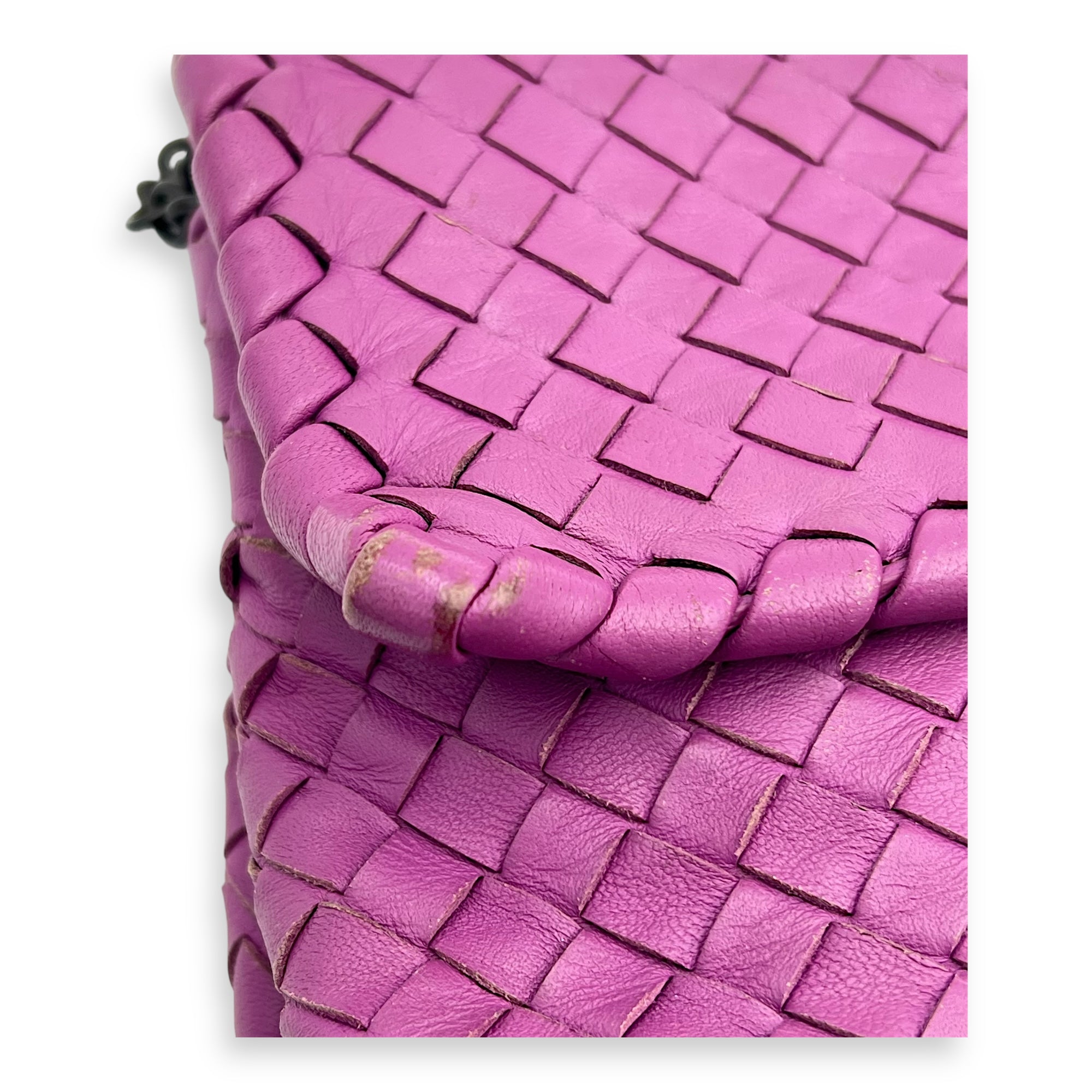 Intrecciato Shoulder Bag Purple in Lambskin, Ruthenium hardware