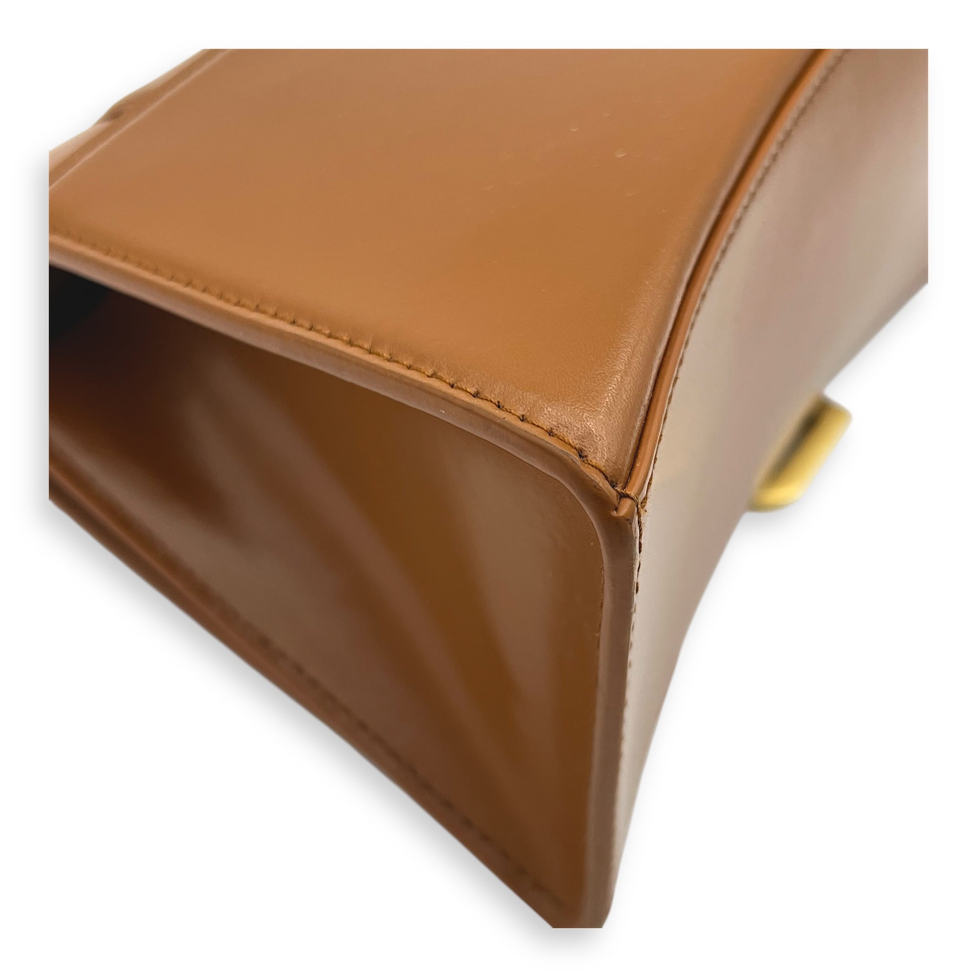 Hourglass Top Handle Bag Small Brown in Calfskin, Gold hardware