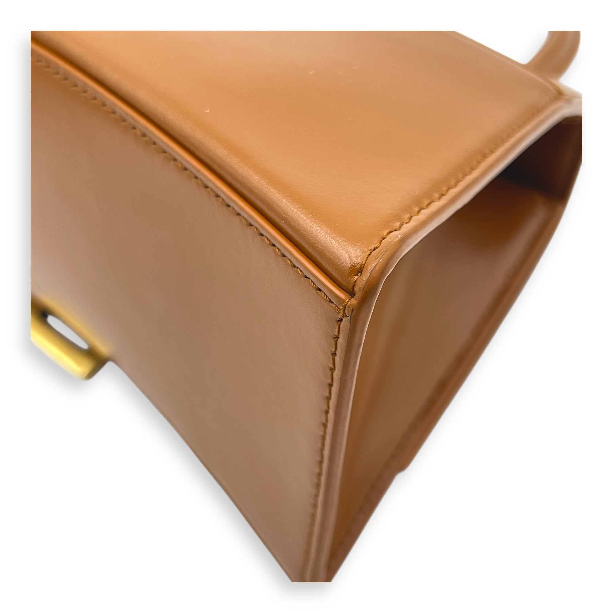 Hourglass Top Handle Bag Small Brown in Calfskin, Gold hardware