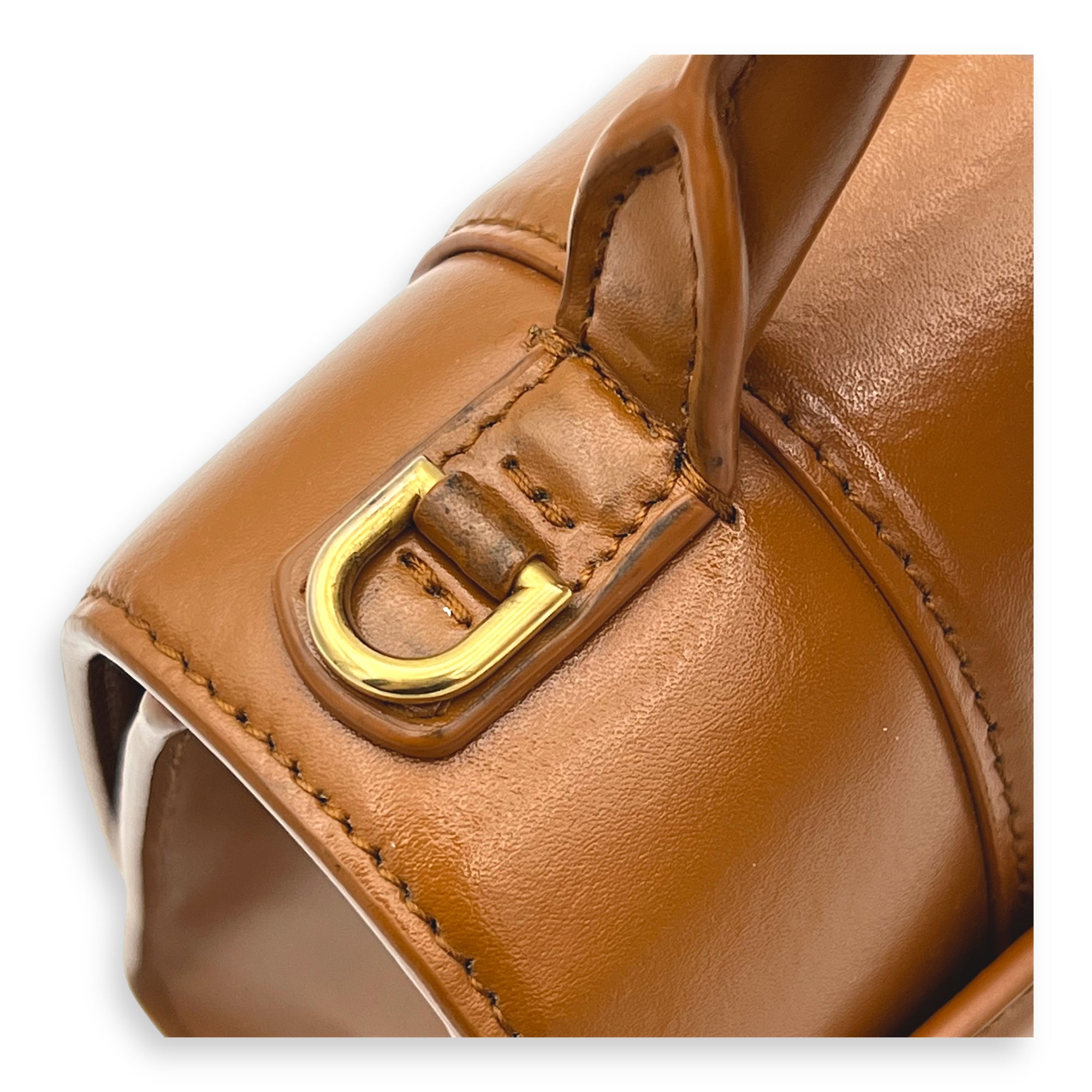 Hourglass Top Handle Bag Small Brown in Calfskin, Gold hardware