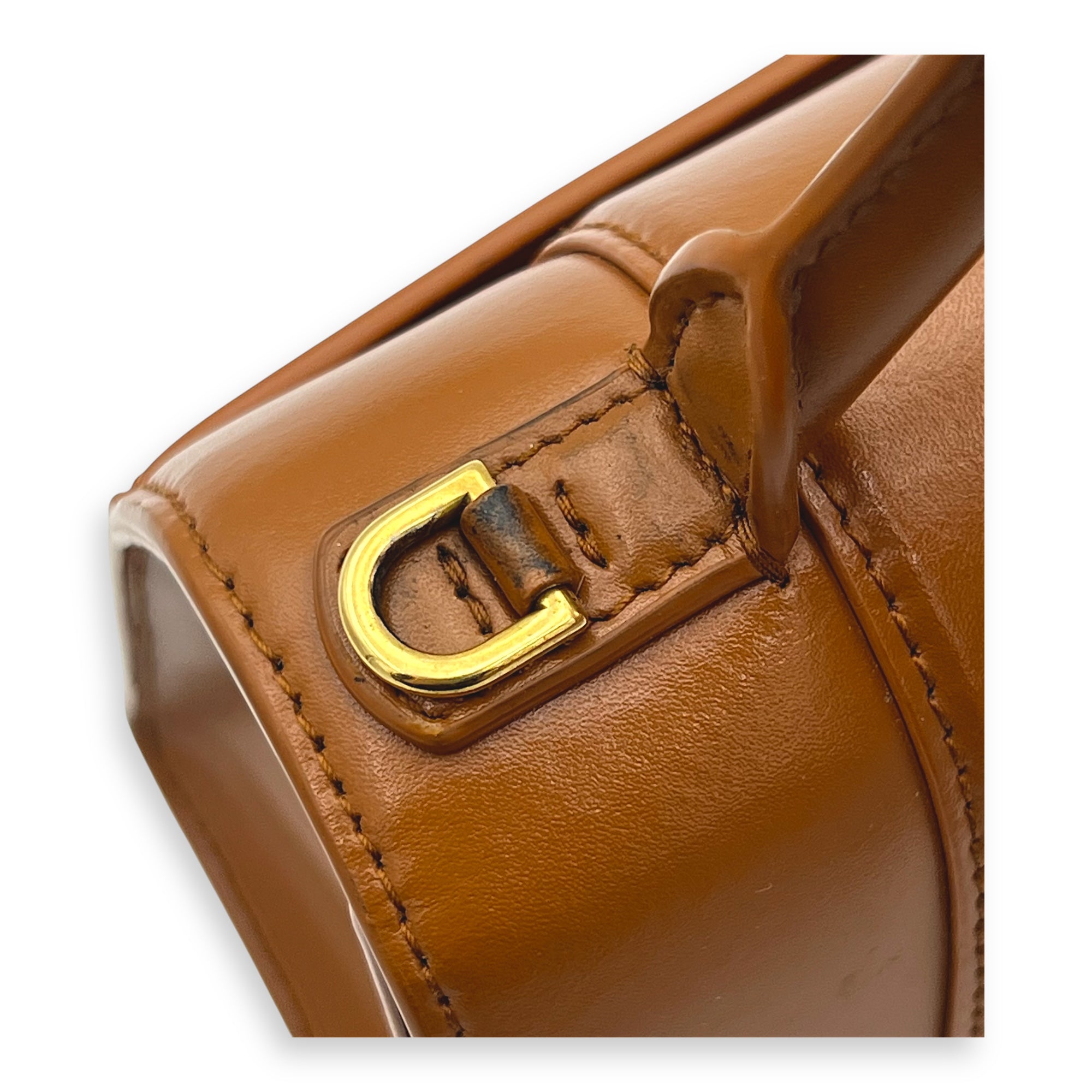 Hourglass Top Handle Bag Small Brown in Calfskin, Gold hardware
