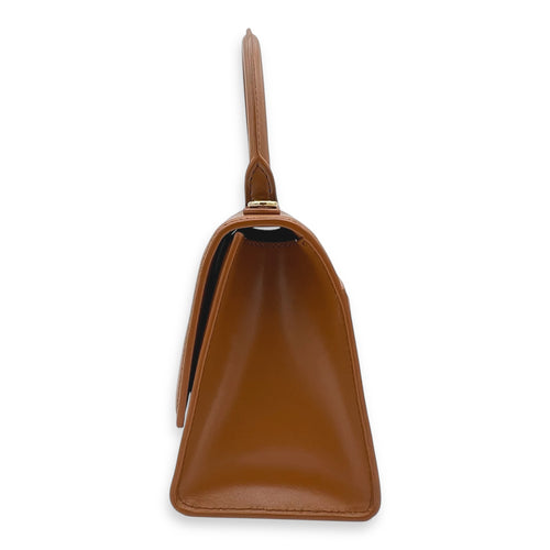 Hourglass Top Handle Bag Small Brown in Calfskin, Gold hardware