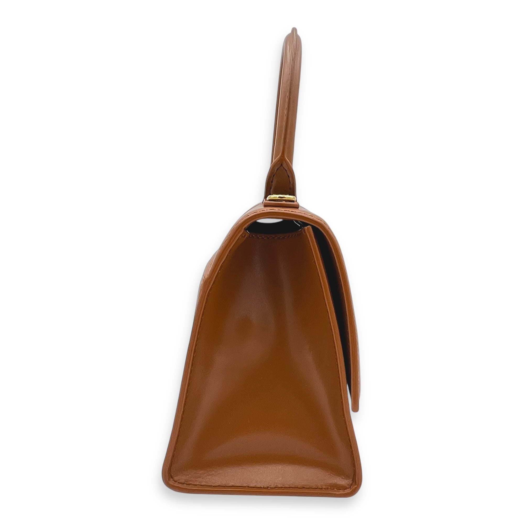 Hourglass Top Handle Bag Small Brown in Calfskin, Gold hardware