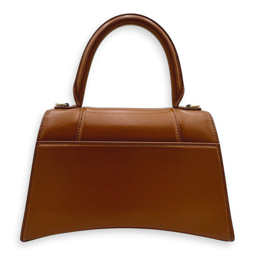 Hourglass Top Handle Bag Small Brown in Calfskin, Gold hardware