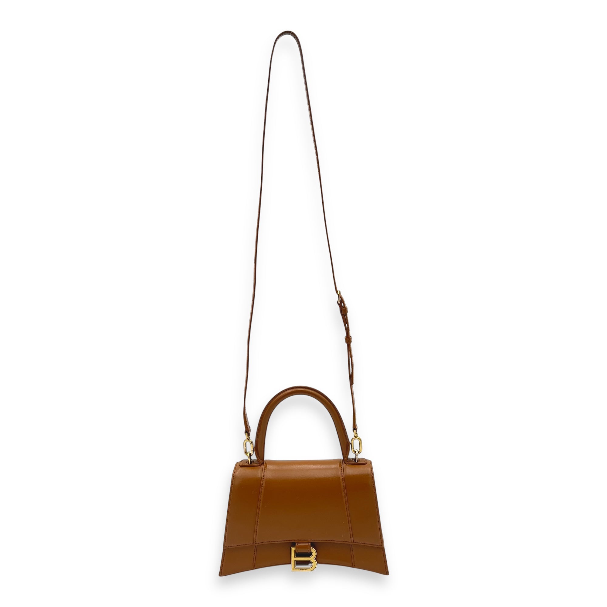 Hourglass Top Handle Bag Small Brown in Calfskin, Gold hardware
