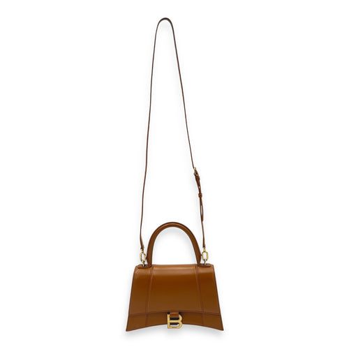 Hourglass Top Handle Bag Small Brown in Calfskin, Gold hardware