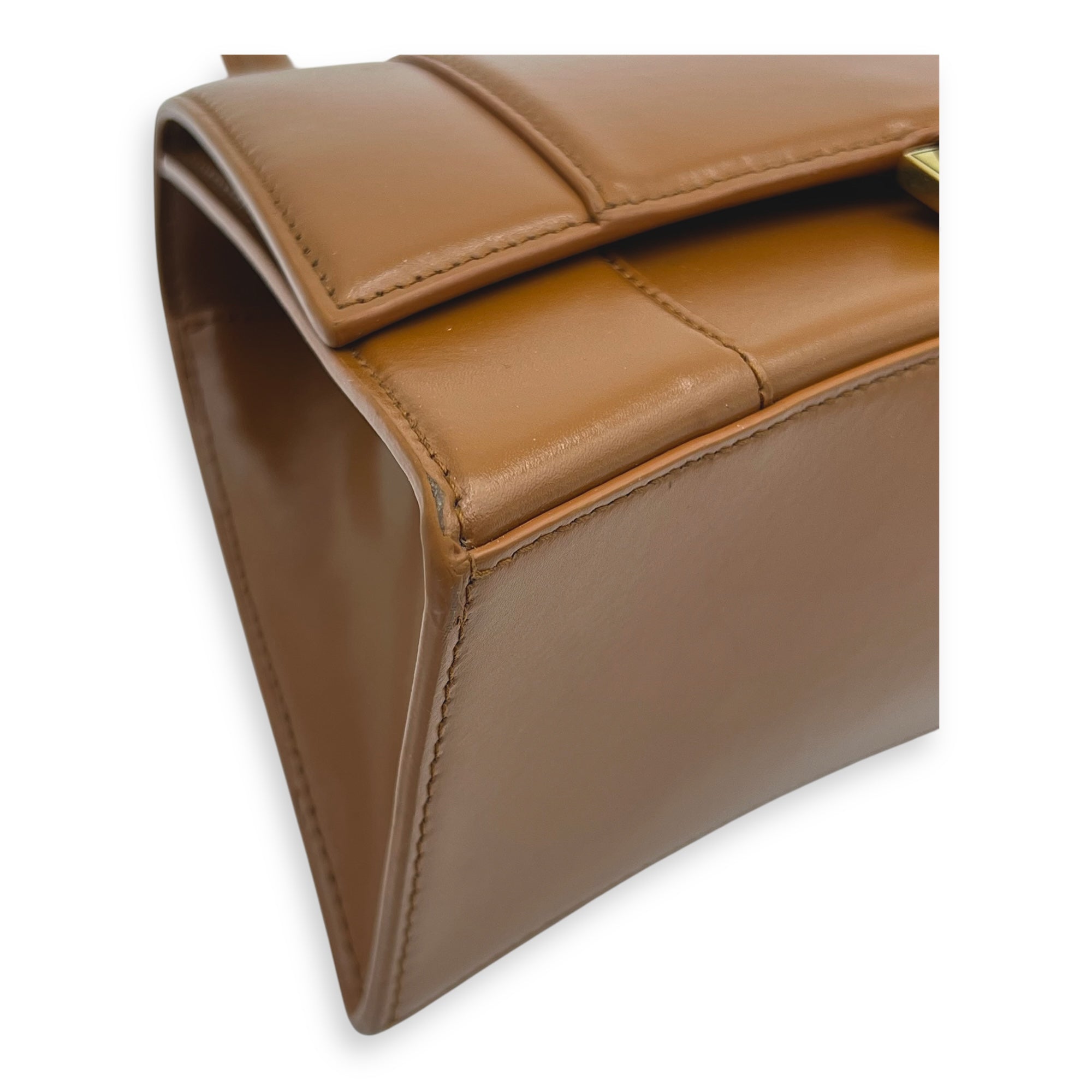 Hourglass Top Handle Bag Small Brown in Calfskin, Gold hardware