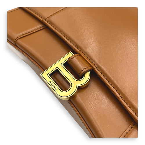 Hourglass Top Handle Bag Small Brown in Calfskin, Gold hardware