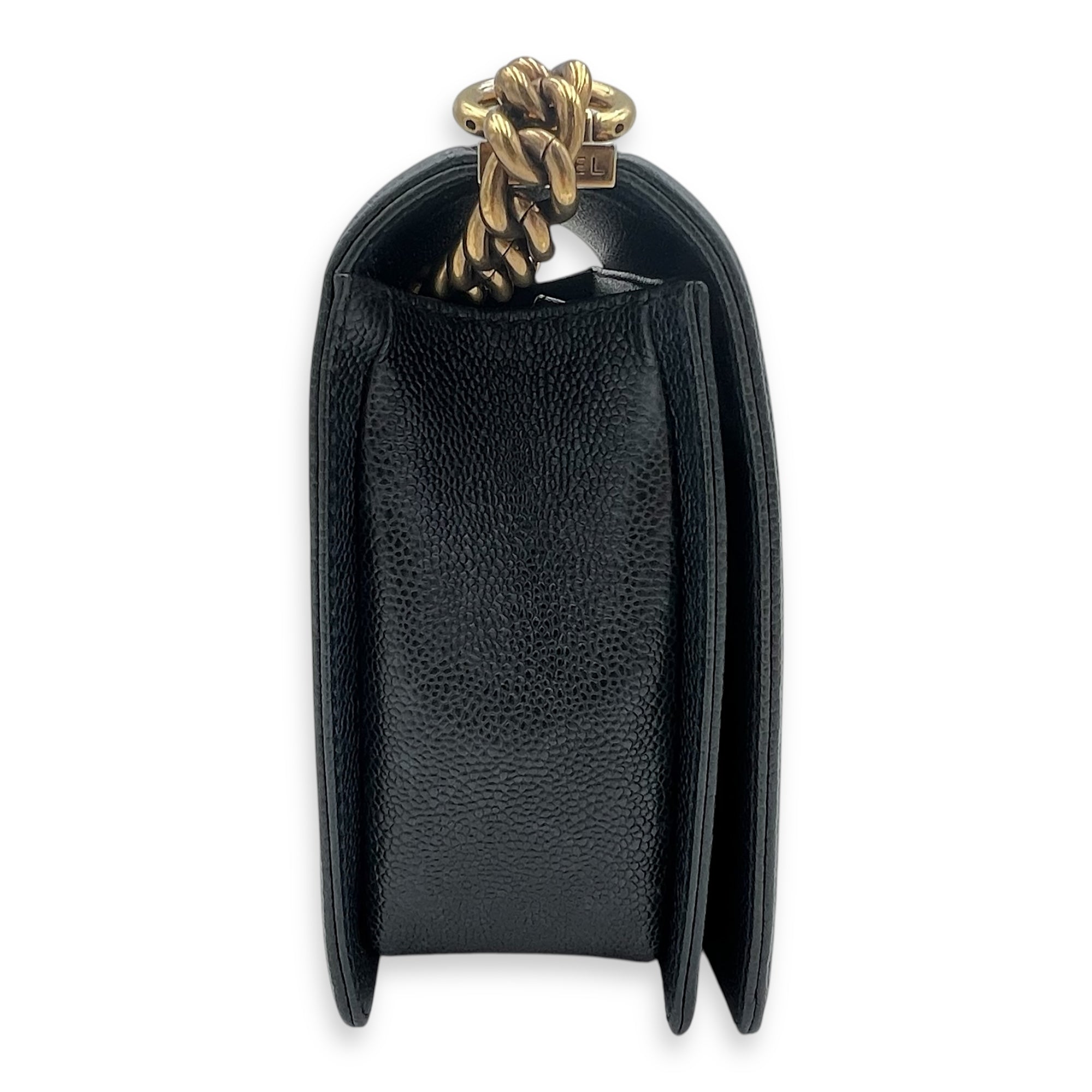 Boy Shoulder Bag Medium Blue in Caviar Leather, Gold hardware