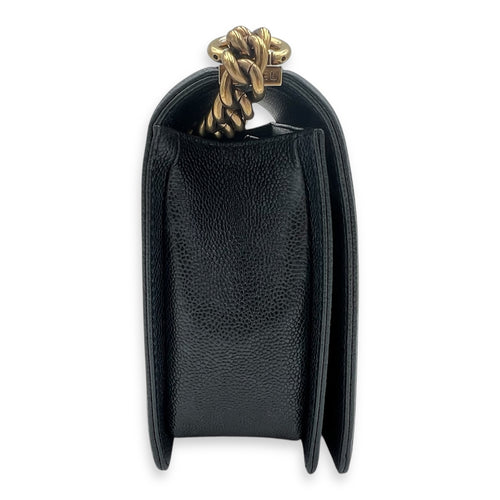 Boy Shoulder Bag Medium Blue in Caviar Leather, Gold hardware