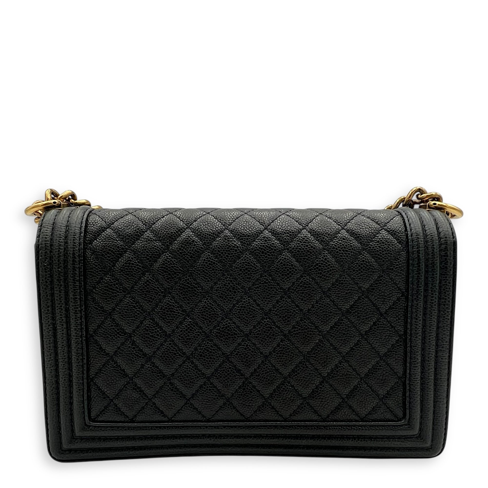 Boy Shoulder Bag Medium Blue in Caviar Leather, Gold hardware