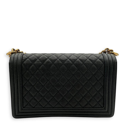 Boy Shoulder Bag Medium Blue in Caviar Leather, Gold hardware