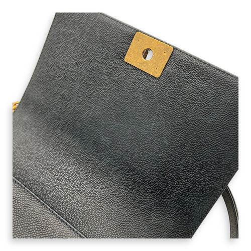Boy Shoulder Bag Medium Blue in Caviar Leather, Gold hardware