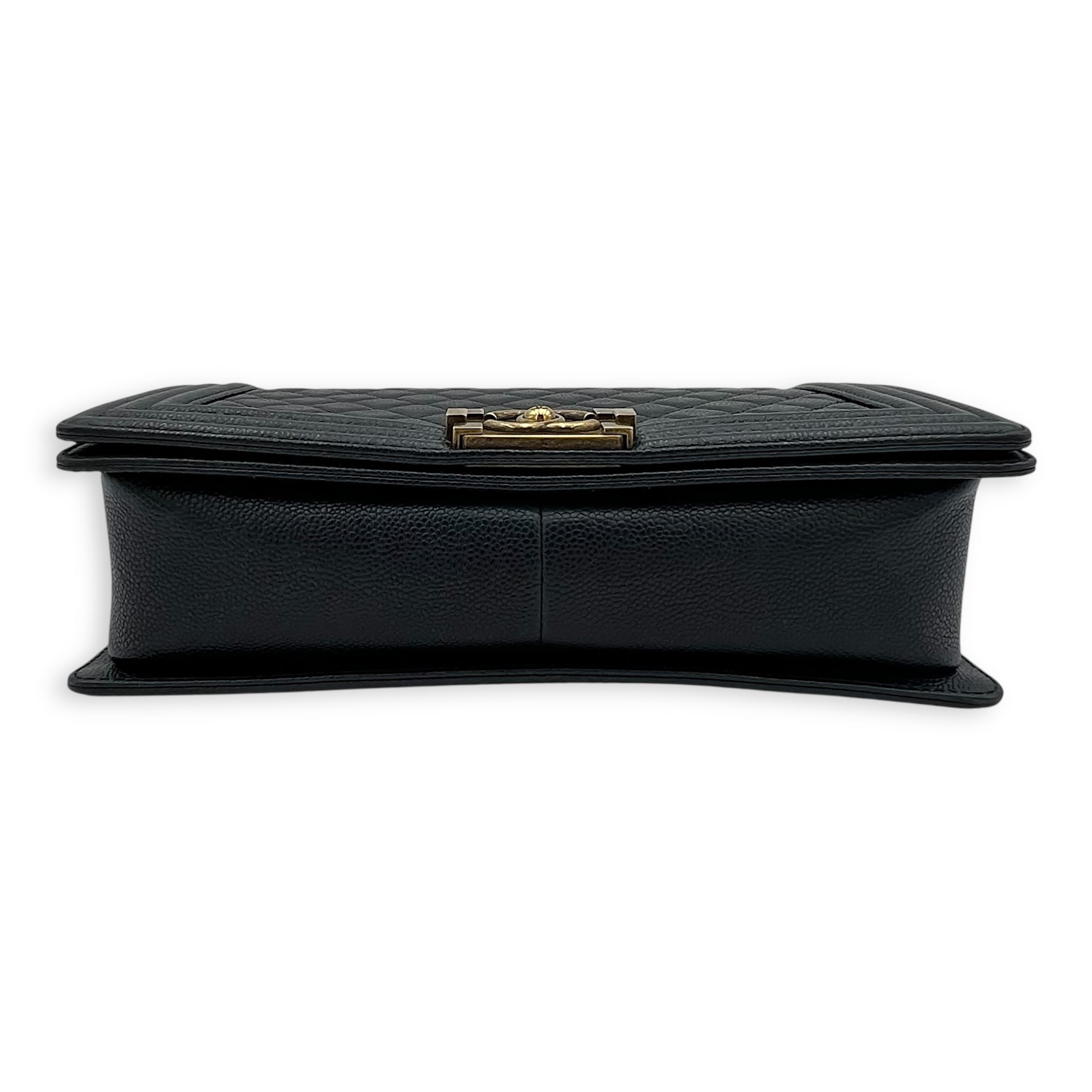 Boy Shoulder Bag Medium Blue in Caviar Leather, Gold hardware