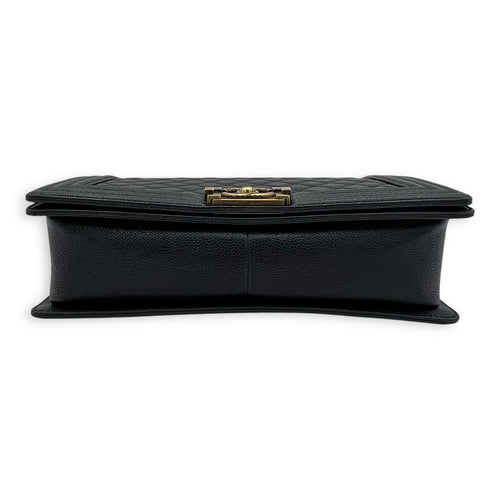 Boy Shoulder Bag Medium Blue in Caviar Leather, Gold hardware