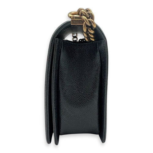 Boy Shoulder Bag Medium Blue in Caviar Leather, Gold hardware