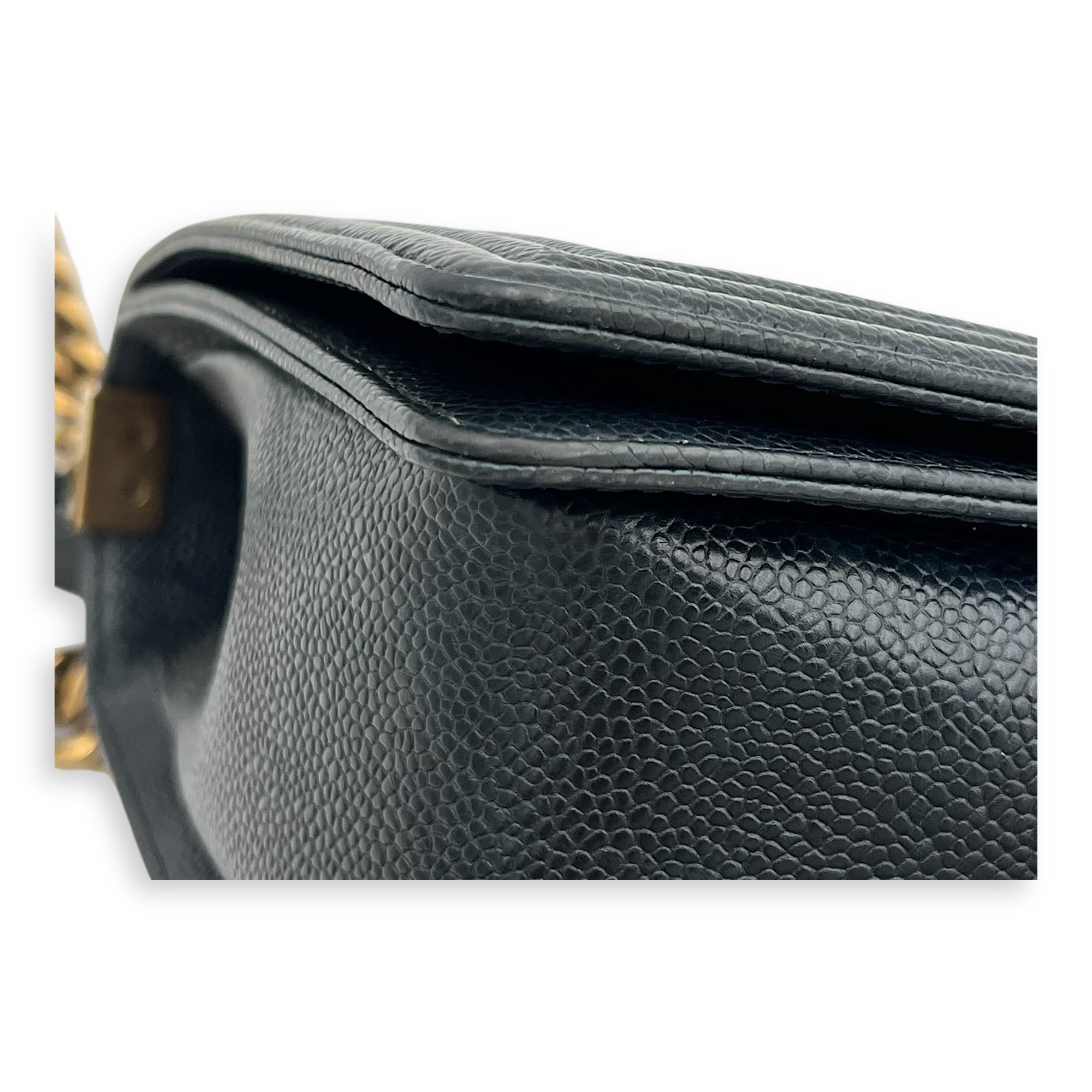 Boy Shoulder Bag Medium Blue in Caviar Leather, Gold hardware