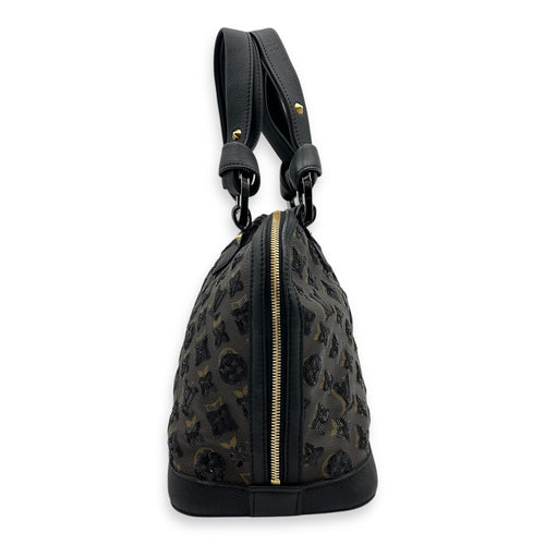 Alma Top Handle Bag Brown in Leather and sequins, Gold hardware
