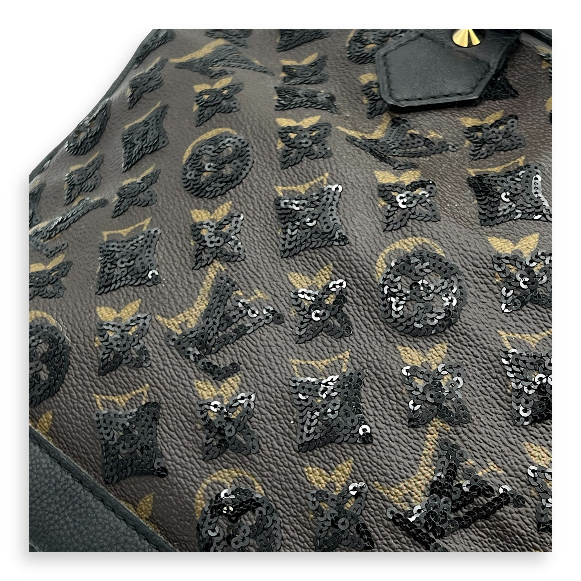 Alma Top Handle Bag Brown in Leather and sequins, Gold hardware
