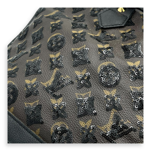 Alma Top Handle Bag Brown in Leather and sequins, Gold hardware