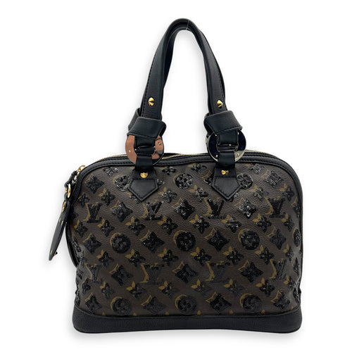 Alma Top Handle Bag Brown in Leather and sequins, Gold hardware