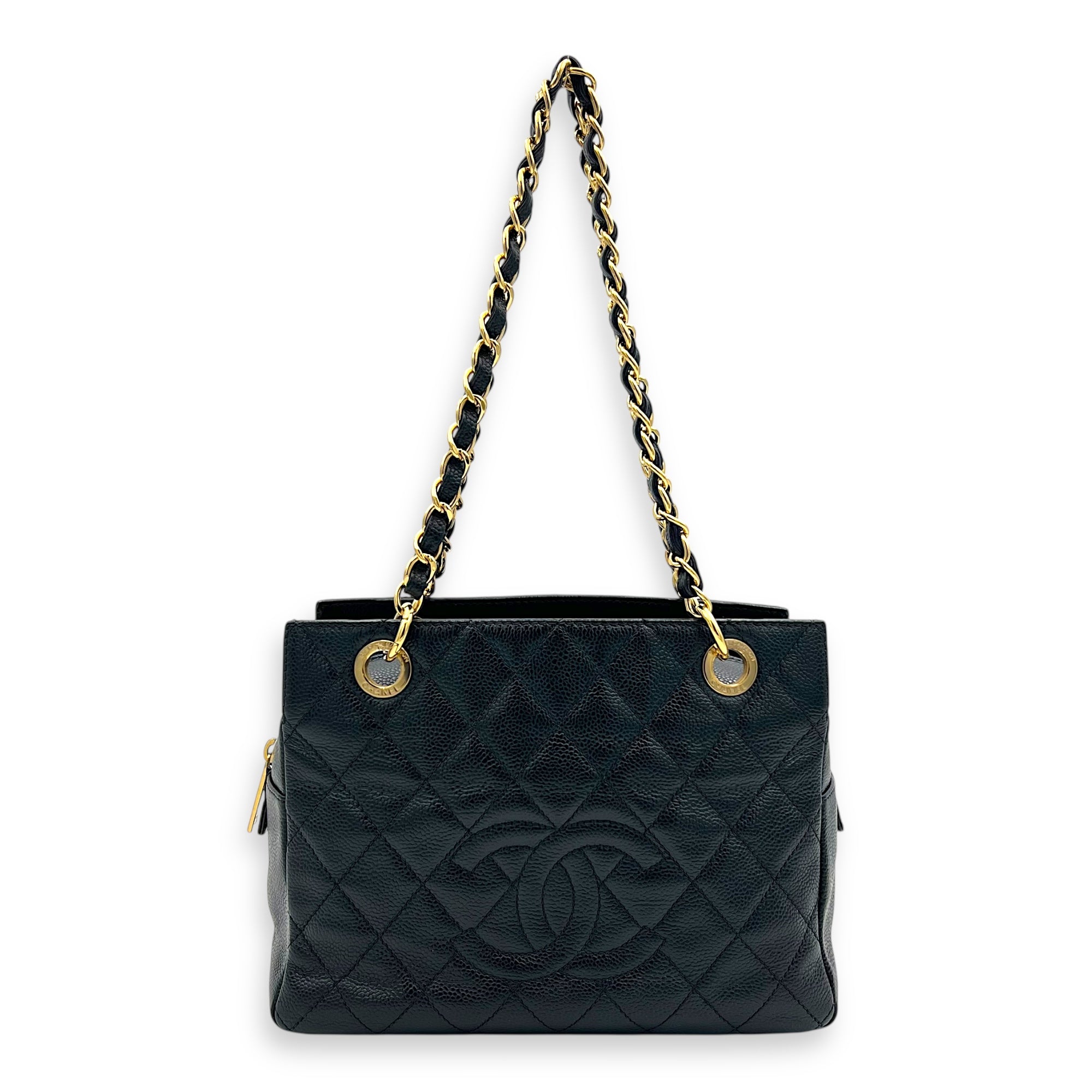 PTT Petite Timeless Tote Shoulder Bag Black in Caviar Leather, Gold hardware