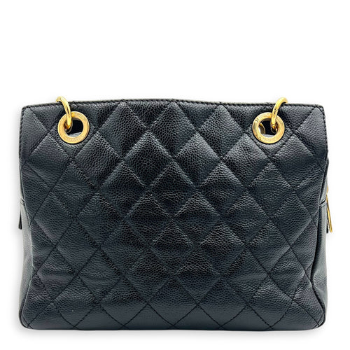 PTT Petite Timeless Tote Shoulder Bag Black in Caviar Leather, Gold hardware