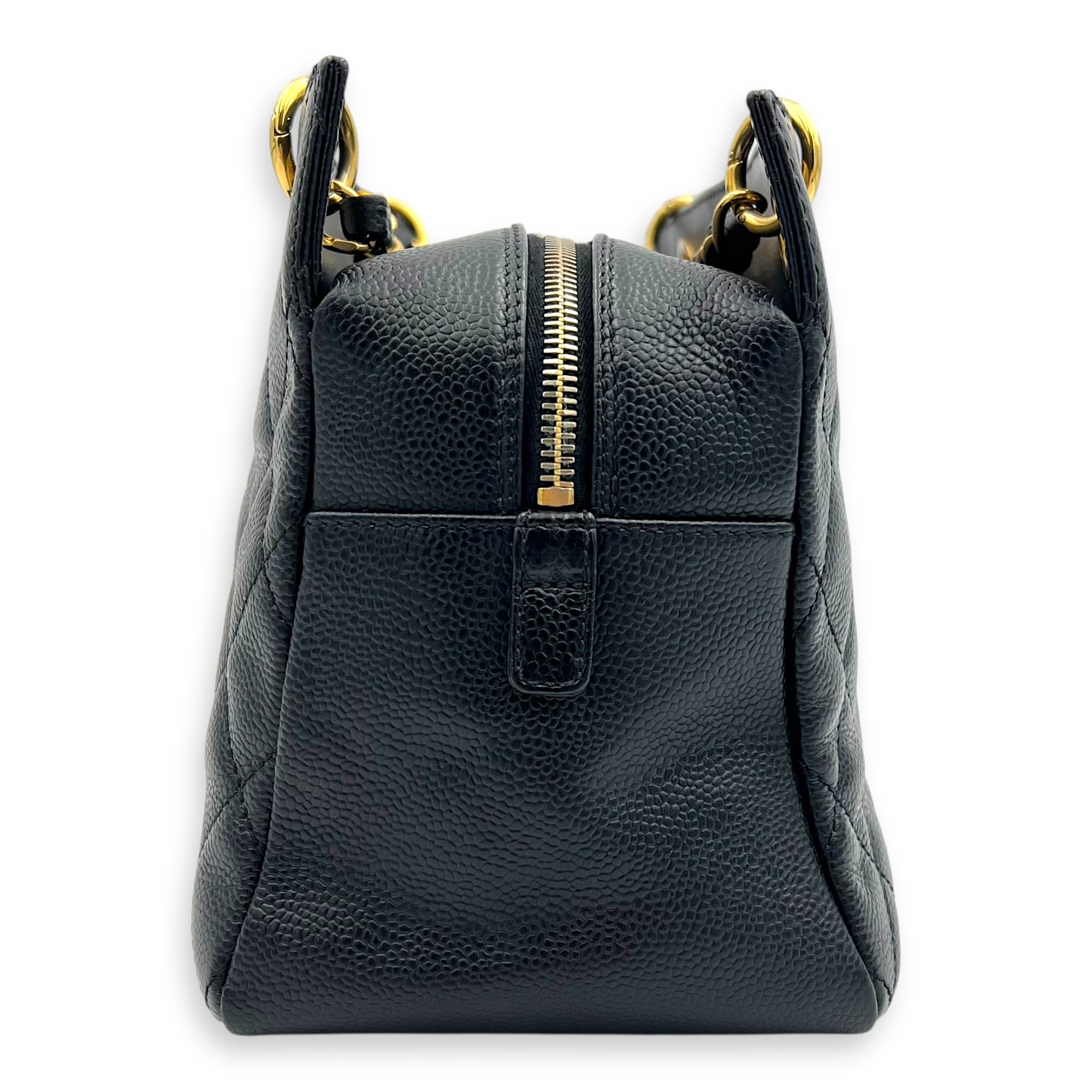 PTT Petite Timeless Tote Shoulder Bag Black in Caviar Leather, Gold hardware