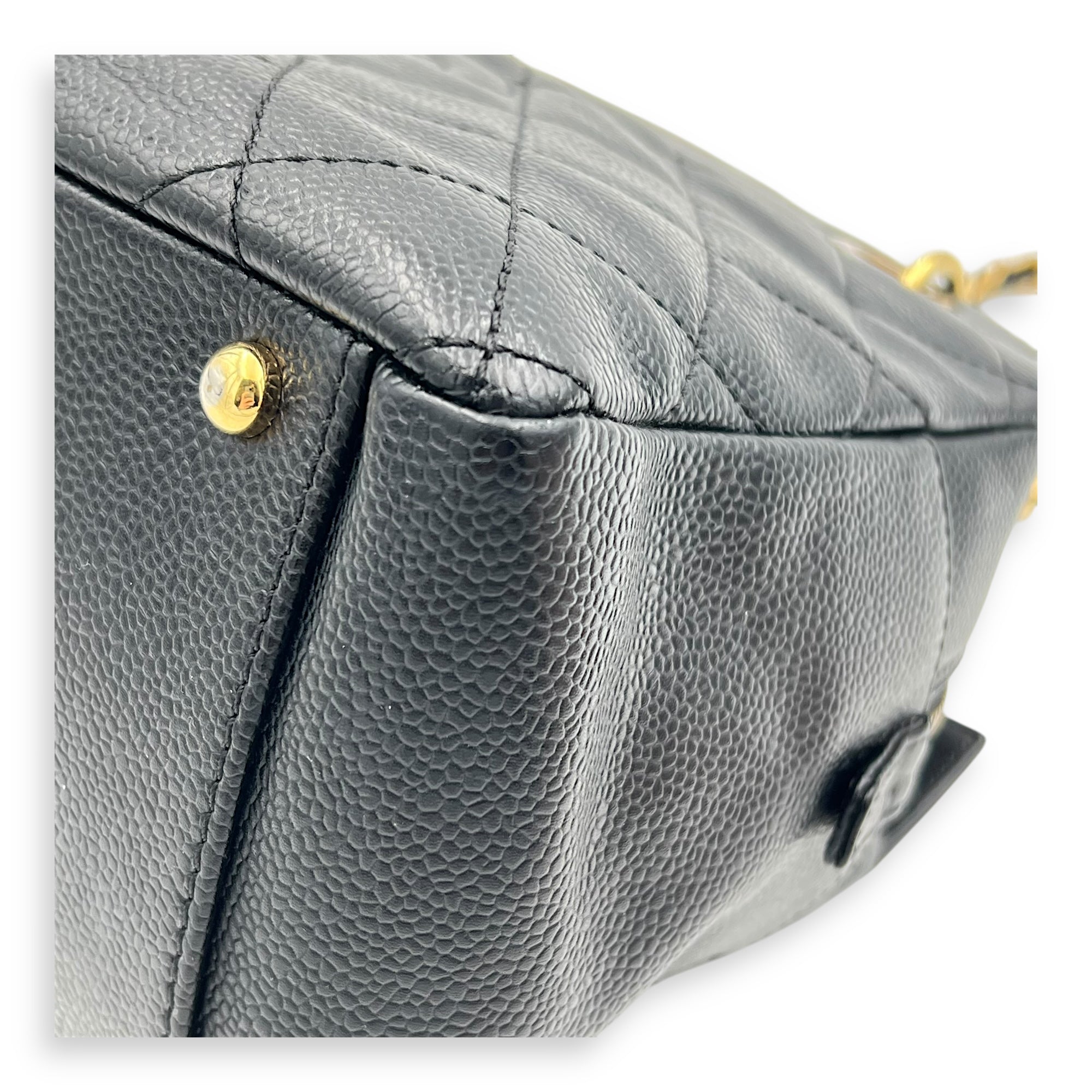 PTT Petite Timeless Tote Shoulder Bag Black in Caviar Leather, Gold hardware