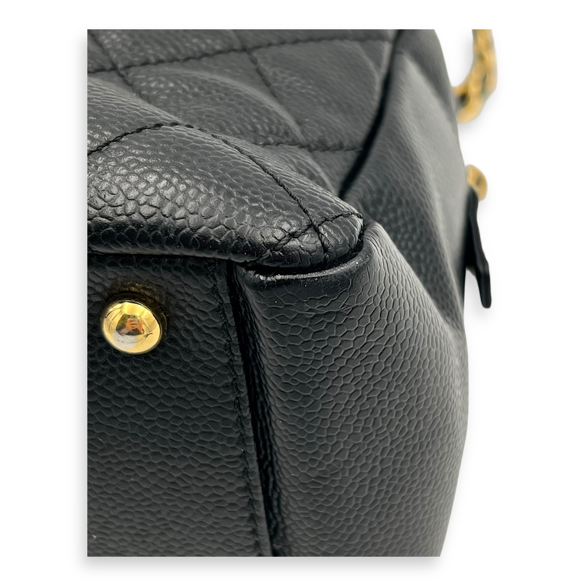 PTT Petite Timeless Tote Shoulder Bag Black in Caviar Leather, Gold hardware