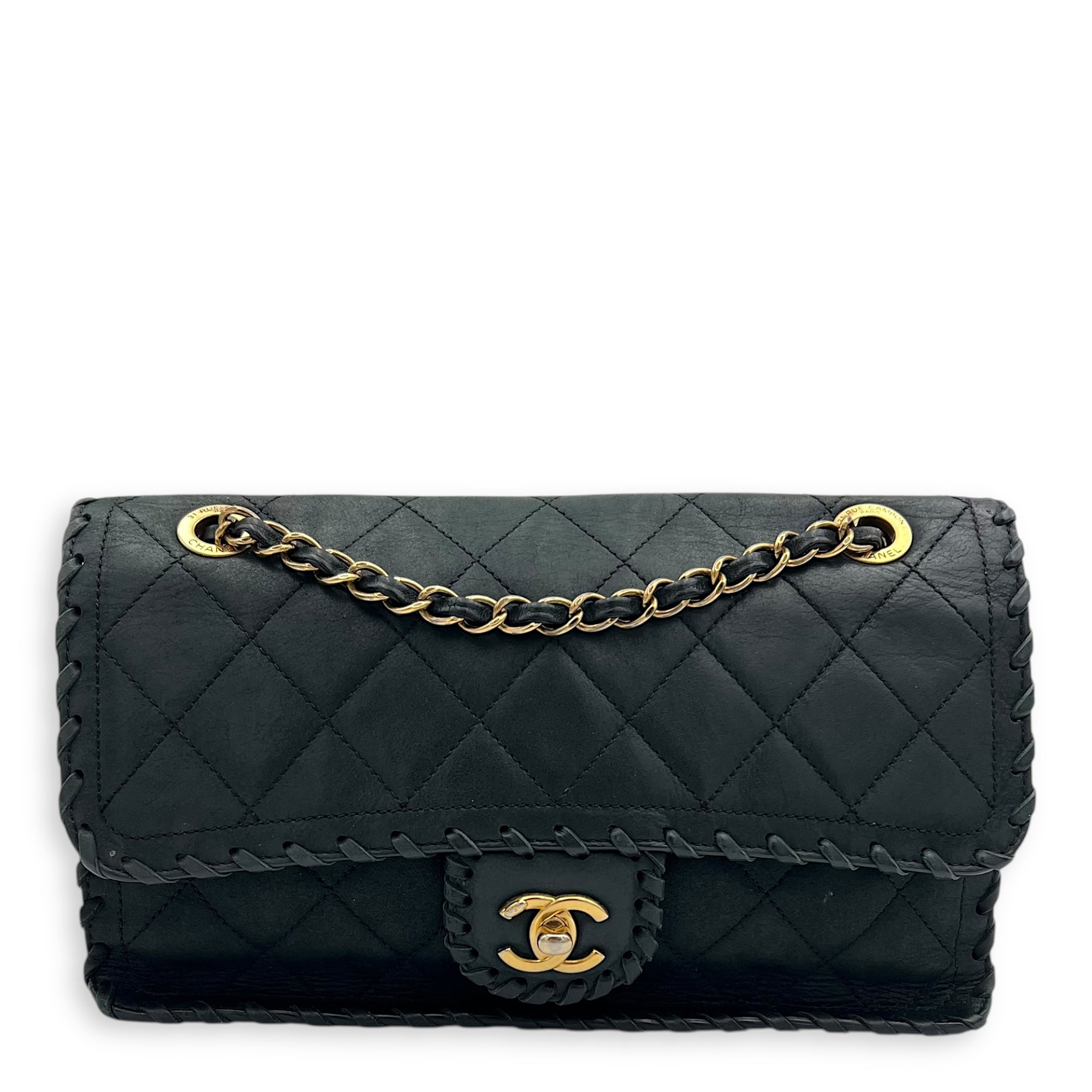 Happy Stitch CC Shoulder Bag Black in Nubuck, Gold hardware