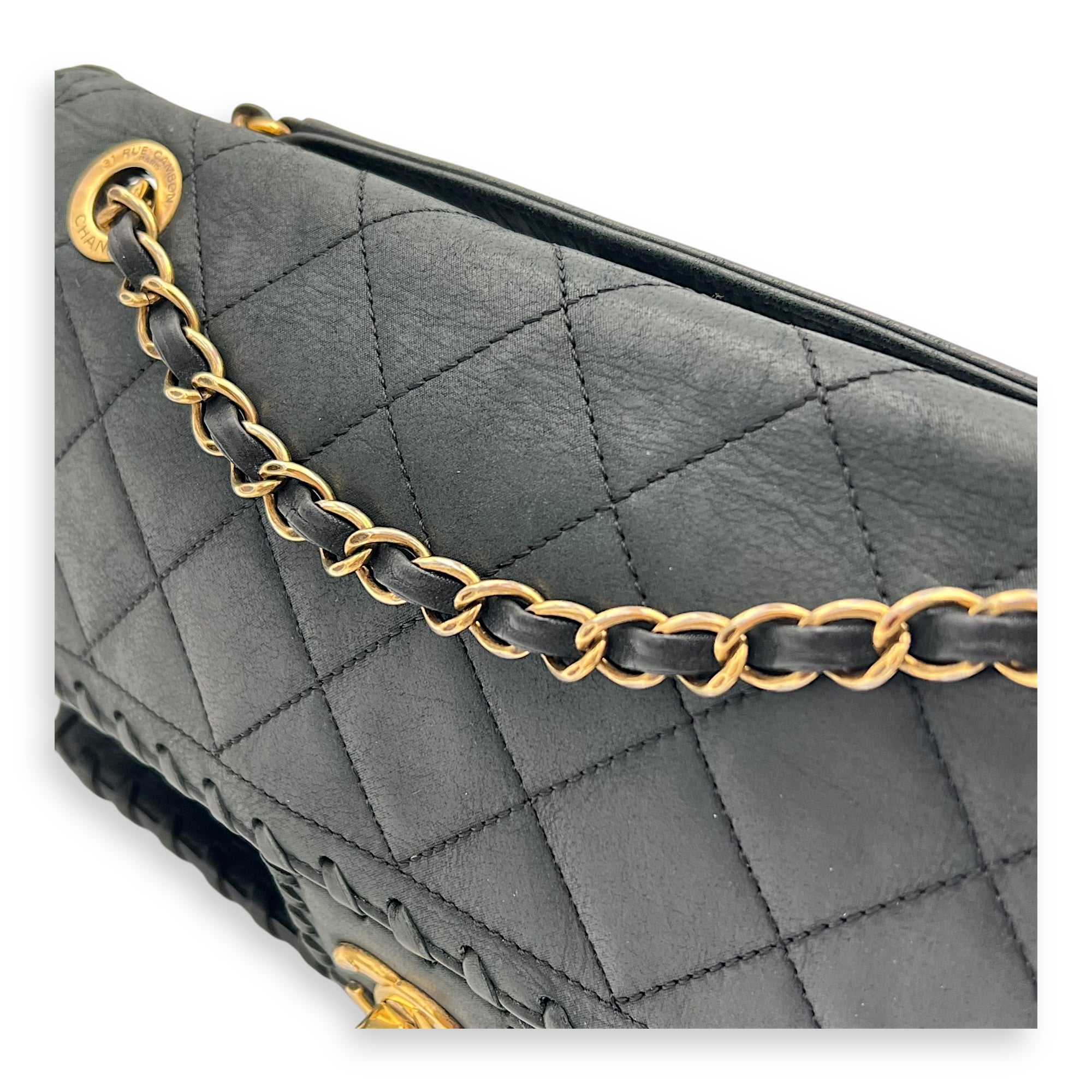 Happy Stitch CC Shoulder Bag Black in Nubuck, Gold hardware