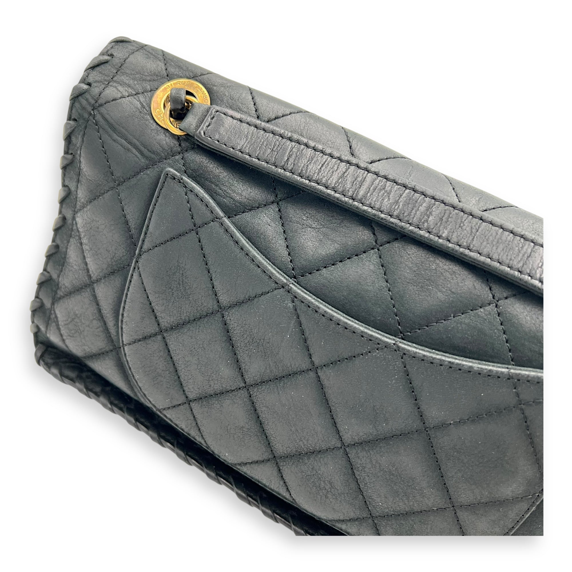 Happy Stitch CC Shoulder Bag Black in Nubuck, Gold hardware