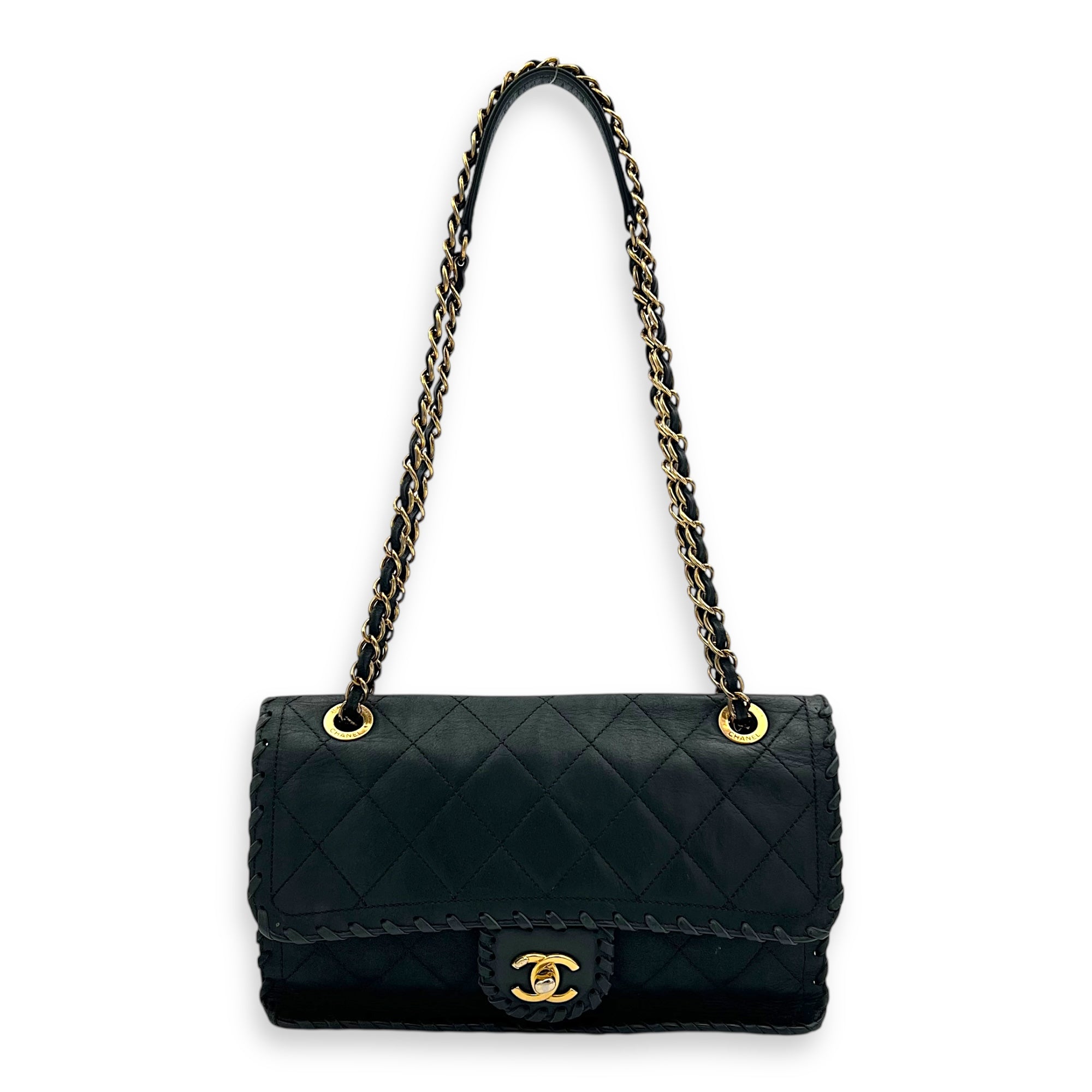Happy Stitch CC Shoulder Bag Black in Nubuck, Gold hardware