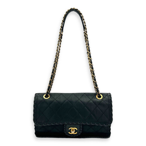 Happy Stitch CC Shoulder Bag Black in Nubuck, Gold hardware