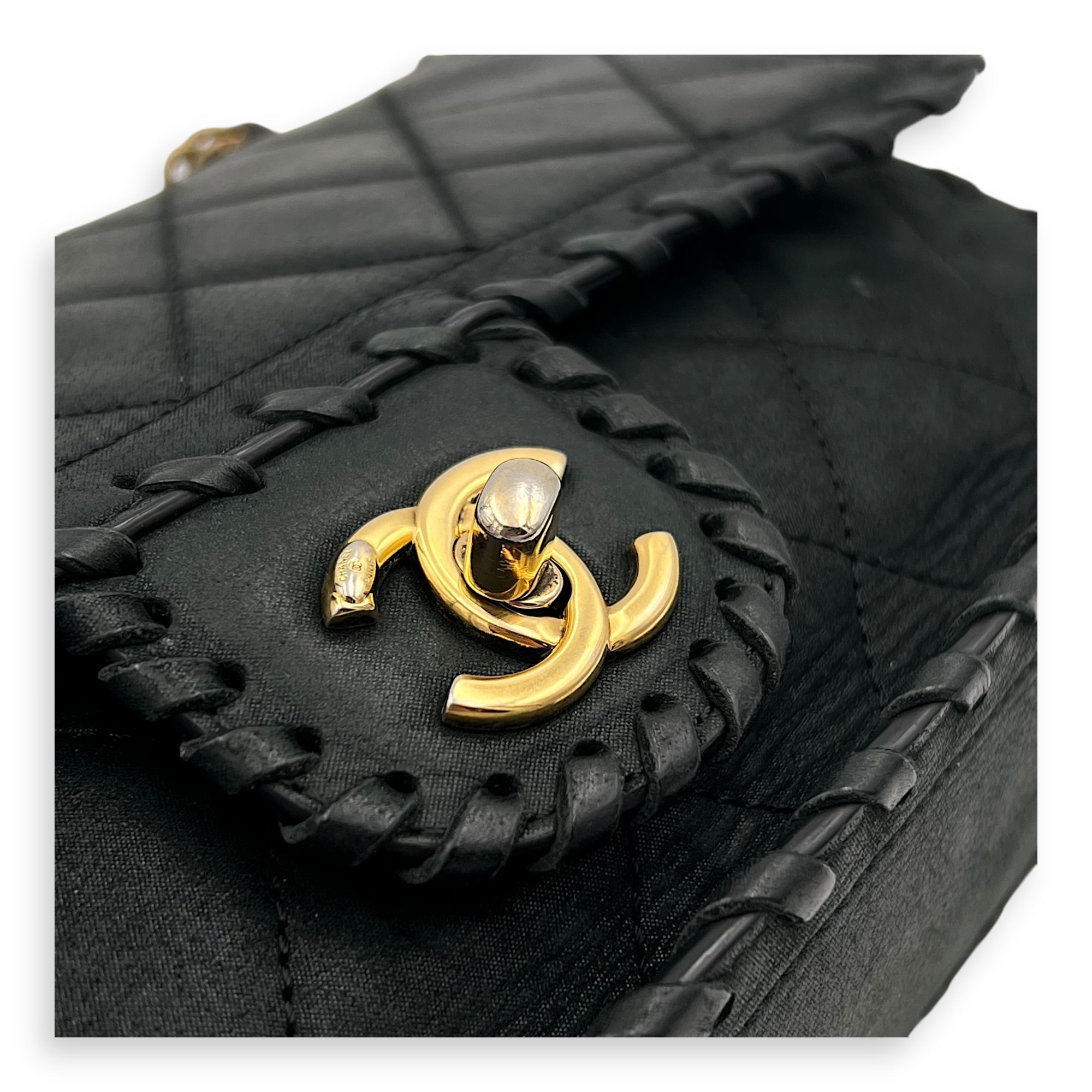 Happy Stitch CC Shoulder Bag Black in Nubuck, Gold hardware