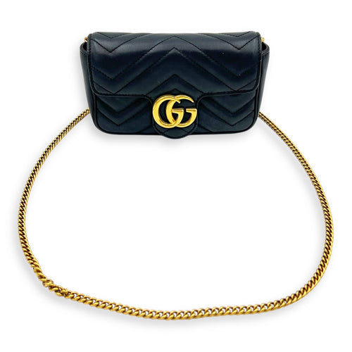 GG Marmont Crossbody Bag Super Mini Black in Calfskin, Gold hardware