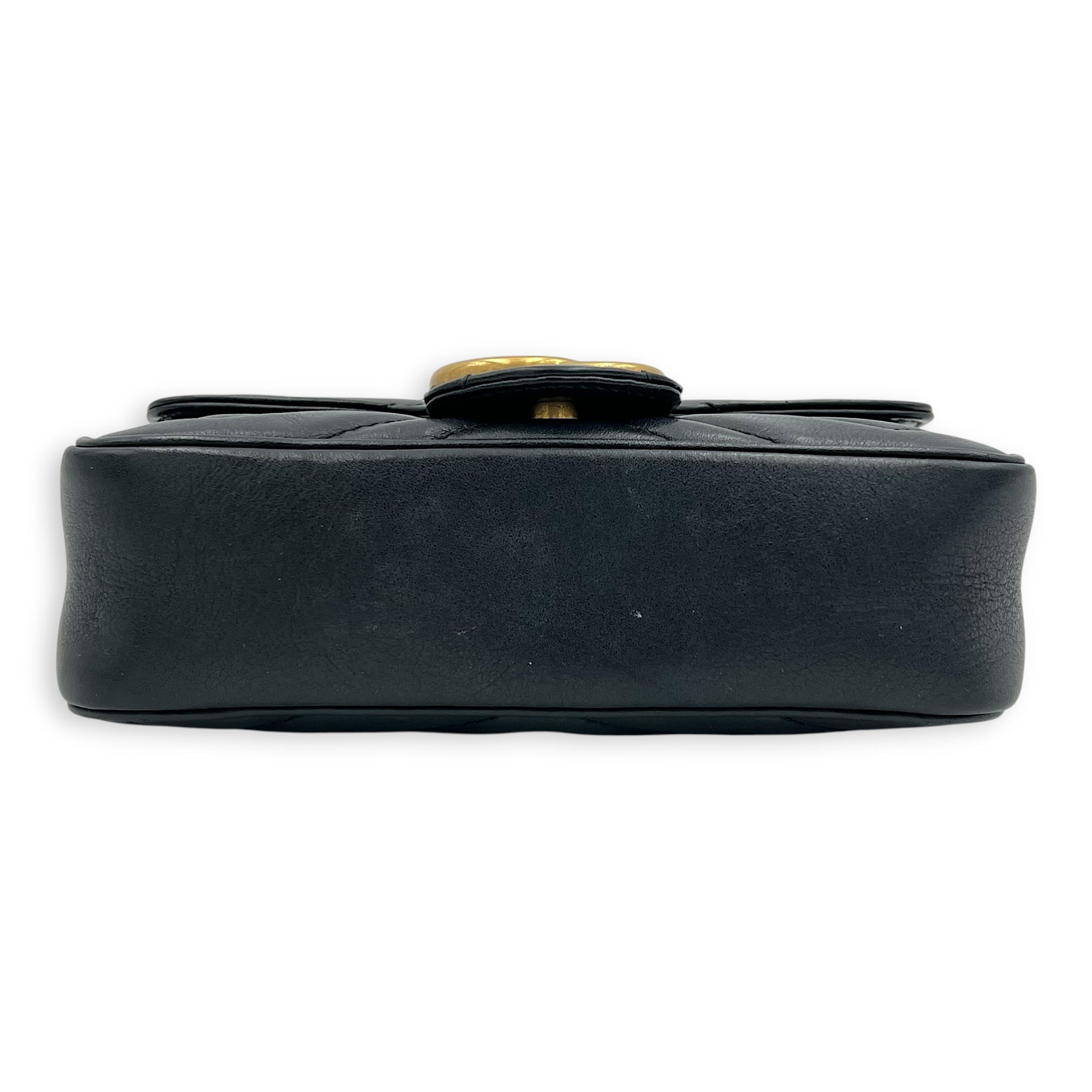 GG Marmont Crossbody Bag Super Mini Black in Calfskin, Gold hardware