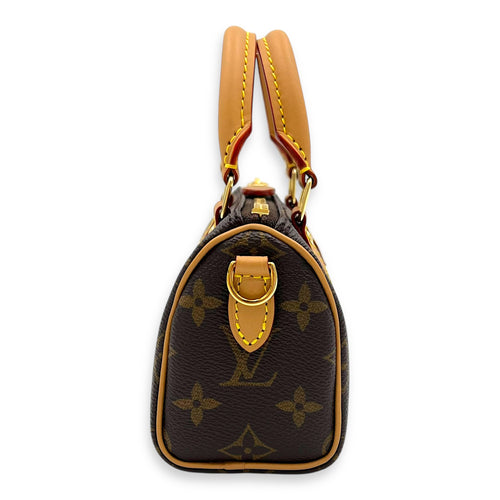 Speedy Crossbody Bag Nano Brown in Monogram Coated Canvas, Gold hardware