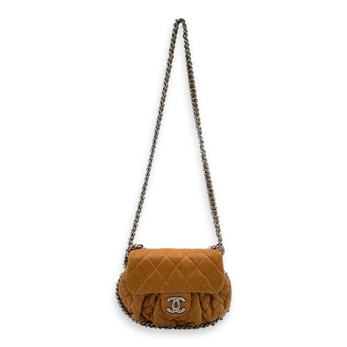 Chain Around Shoulder Bag Brown in Calfskin, Silver hardware