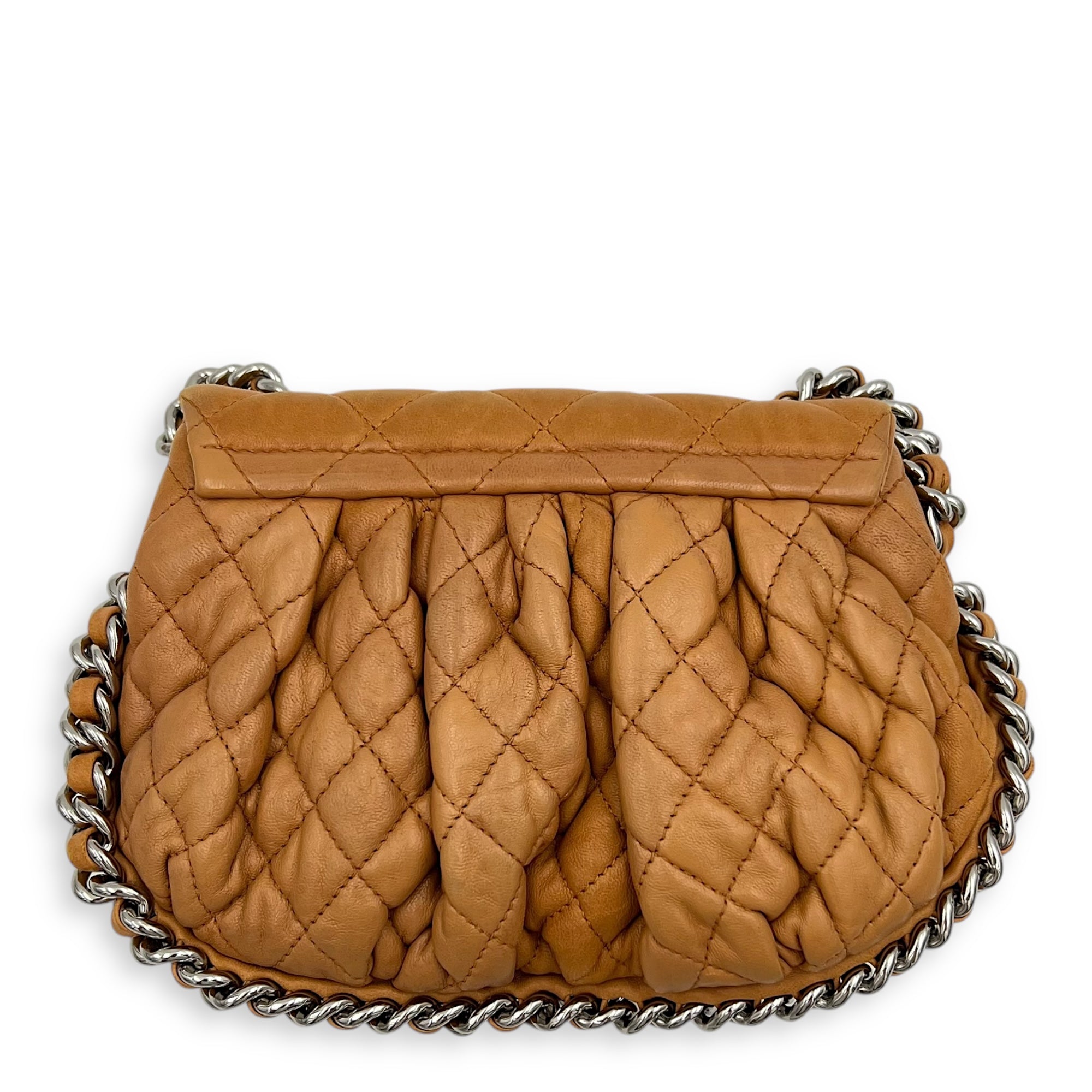 Chain Around Shoulder Bag Brown in Calfskin, Silver hardware