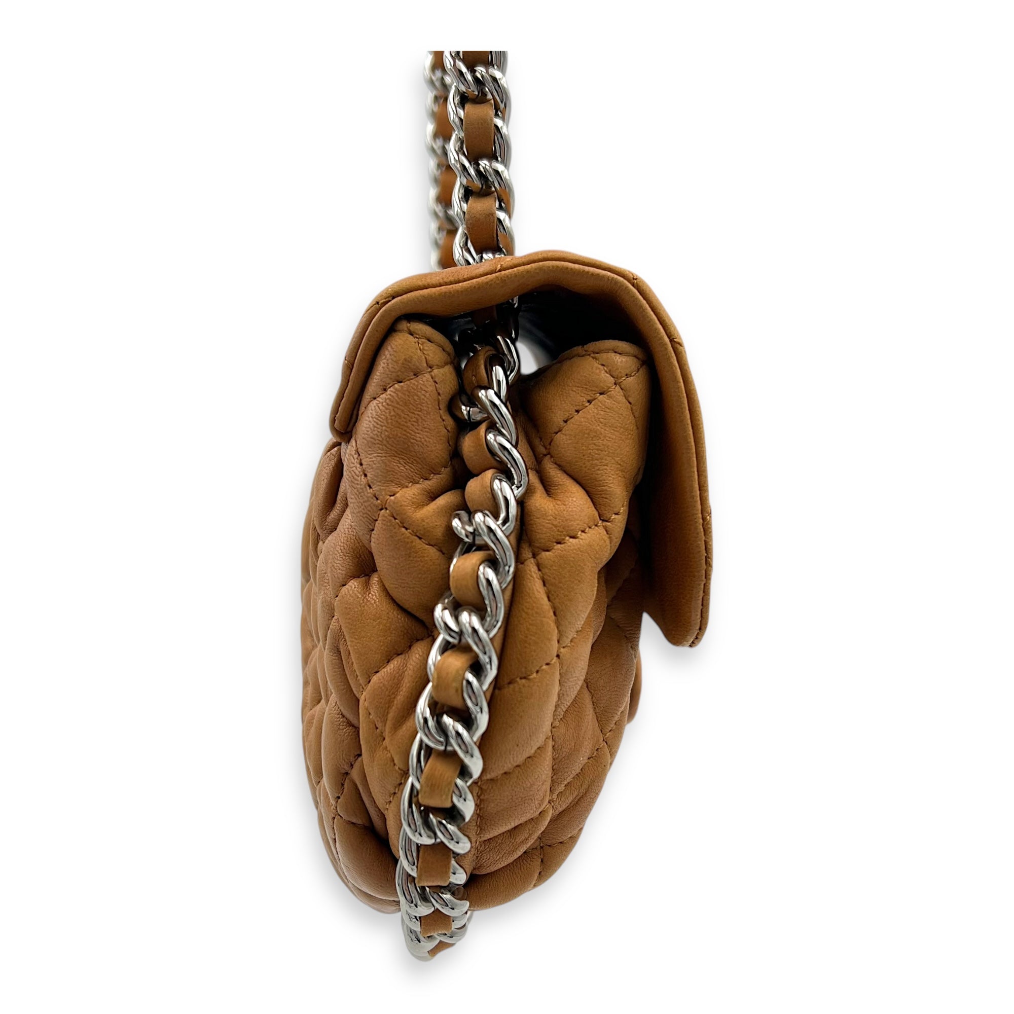 Chain Around Shoulder Bag Brown in Calfskin, Silver hardware