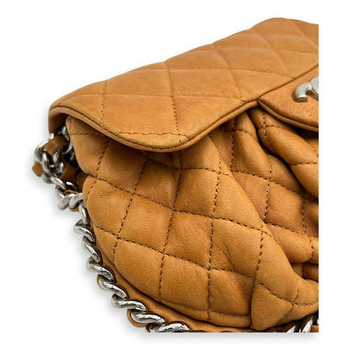 Chain Around Shoulder Bag Brown in Calfskin, Silver hardware