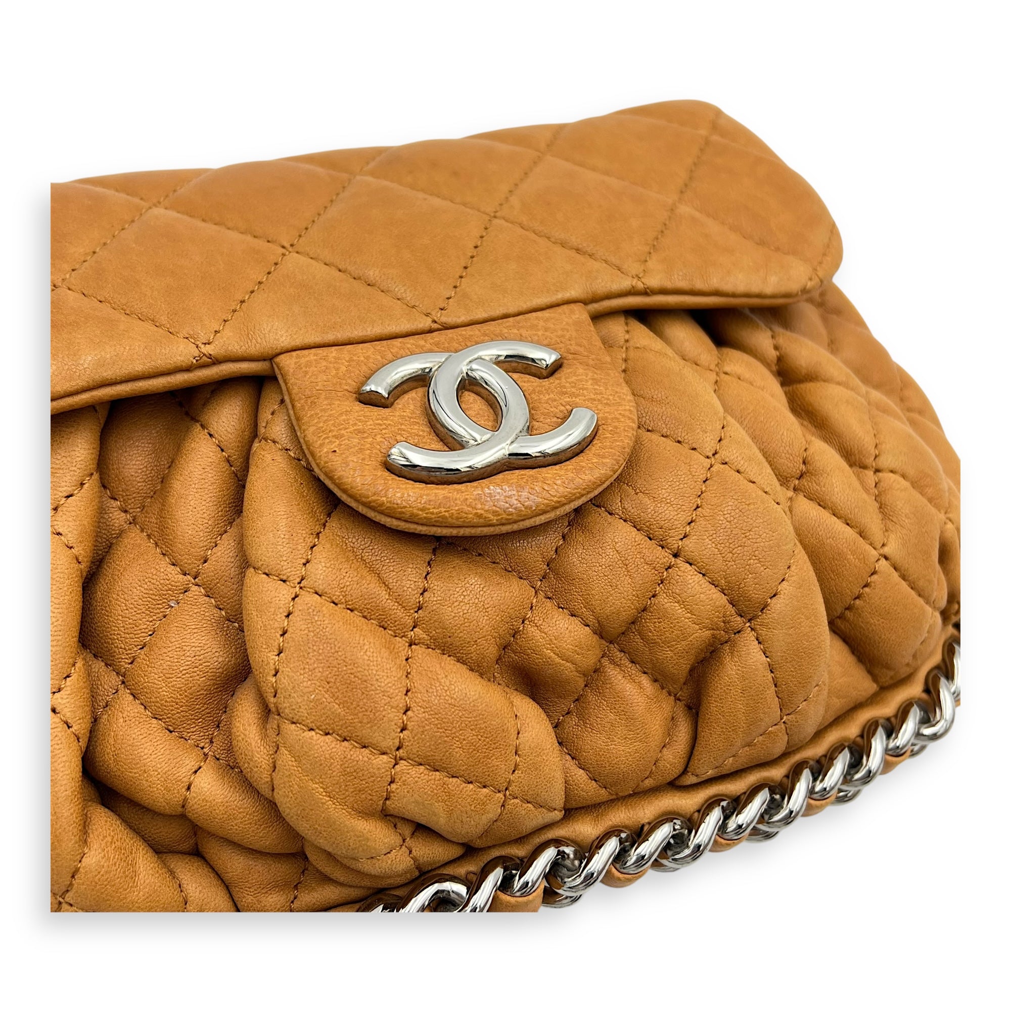 Chain Around Shoulder Bag Brown in Calfskin, Silver hardware