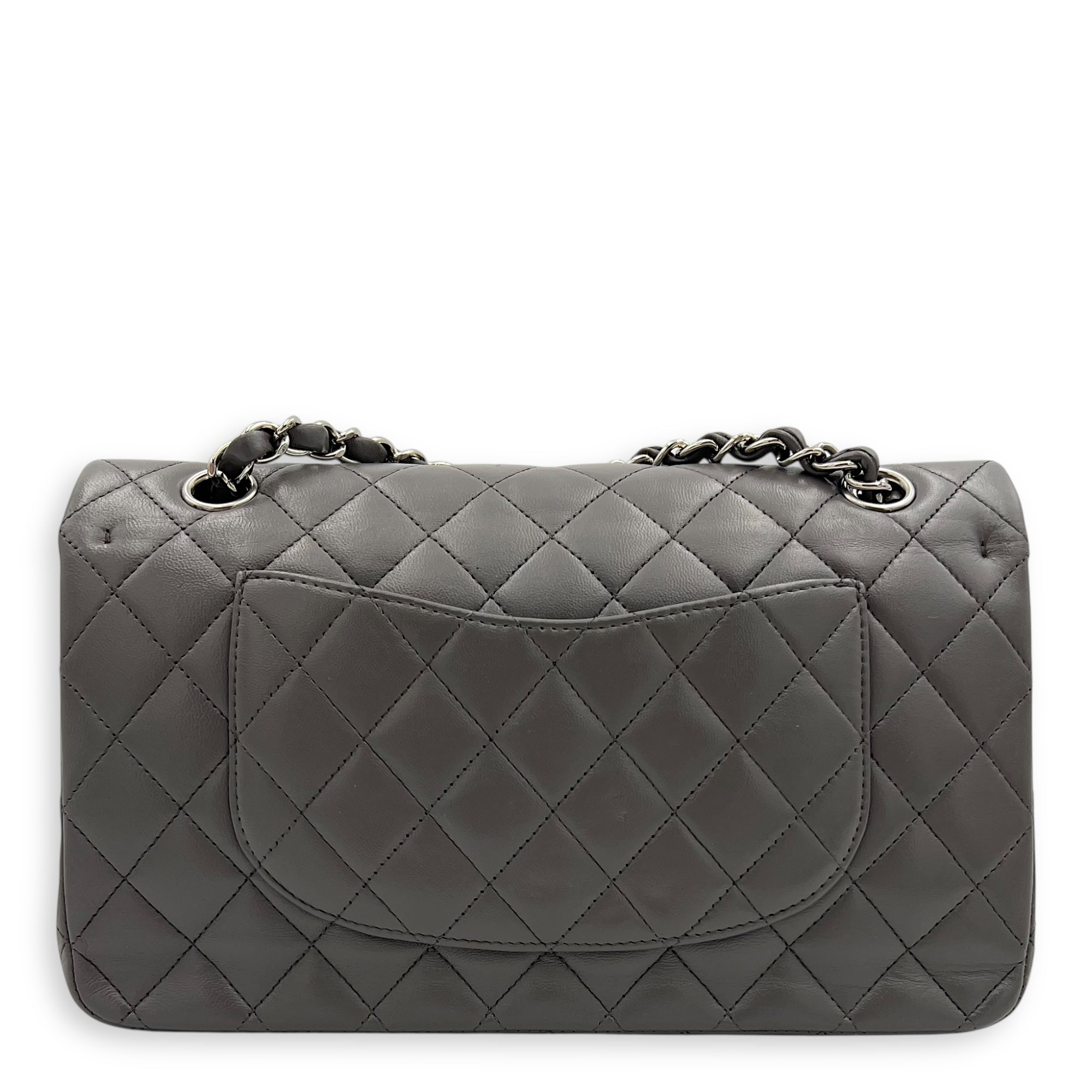 Classic Medium Grey (retouched) Shoulder Bag in Lambskin, Silver hardware