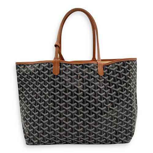 Saint Louis PM Brown Tote Bag in Coated Canvas, Silver hardware