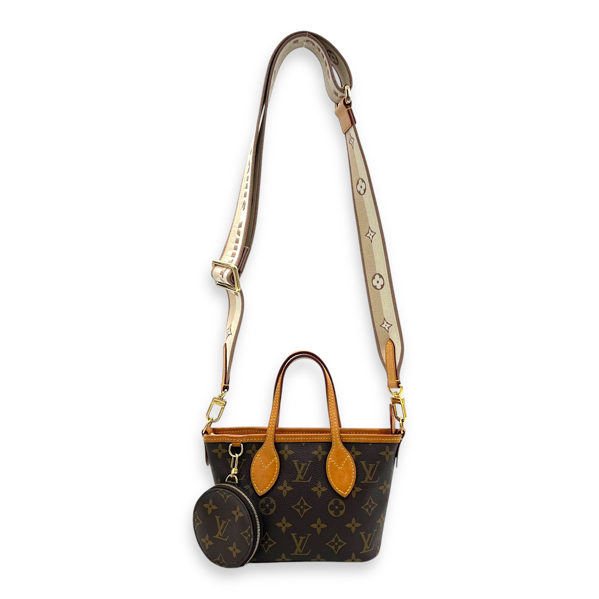 Neverfull Top Handle Bag BB Brown in Monogram Coated Canvas, Gold hardware